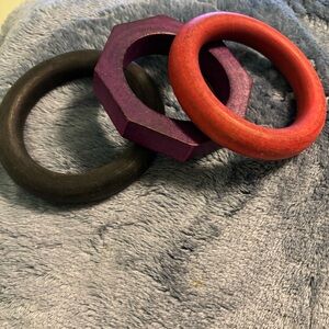 Set of Three Colorful Wooden Bangles